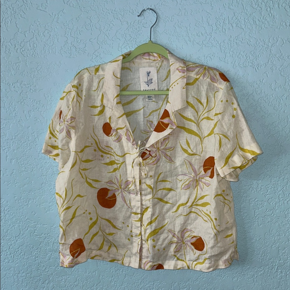 Calypso St. Barth Cream Floral Button-Down Shirt